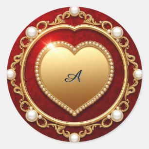 Luxe Gouden Hart Frame Versierd Met Parels Ronde Sticker