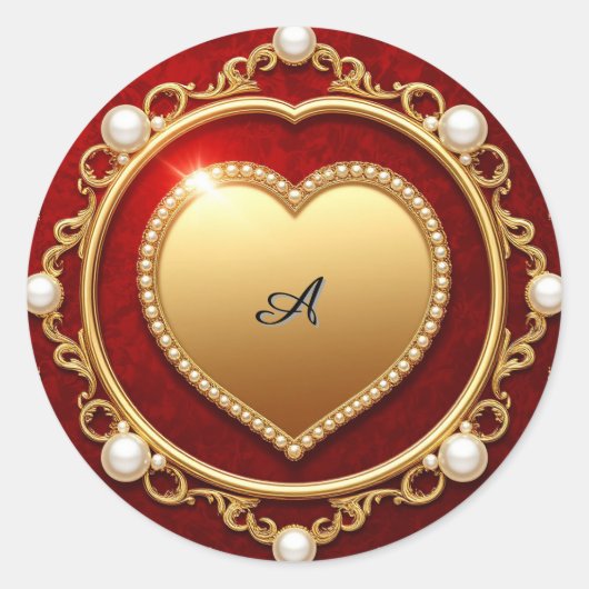 Luxe Gouden Hart Frame Versierd Met Parels Ronde Sticker (Voorkant)