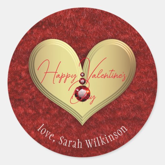 Luxe Gouden Hart met Rode Pareltjes Valentijnsdag Ronde Sticker (Voorkant)