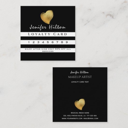 Luxe gouden hart zwart witte strepen loyaliteitska klantenkaartje (Voorkant / Achterkant)