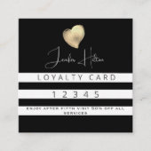 Luxe gouden hart zwart witte strepen loyaliteitska klantenkaartje (Voorkant)
