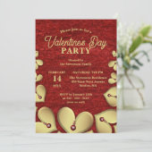 Luxe gouden harten met rode Pareltjes Valentijns's Kaart (Staand voorkant)