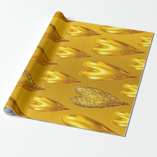 Luxe Gouden Harten Wrapping Paper Roll Cadeaupapier (Uitgerold)