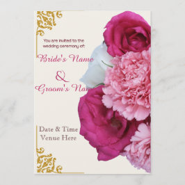 Luxe gouden & hete roze bloemige trouwuitnodiging save the date