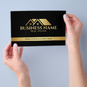 Luxe Gouden Huis Vastgoed QR Code Zwart Flyer (Hand)
