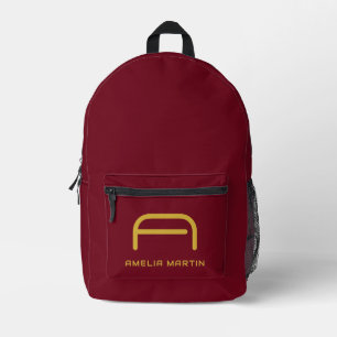 Luxe Gouden Initiaal Monogram Bourgondiërood Bedrukte Rugzak