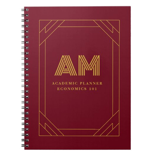 Luxe Gouden Initiaal Monogram Bourgondiërood Notitieboek (Voorkant)