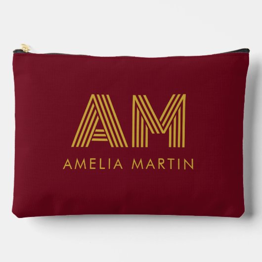 Luxe Gouden Initiaal Monogram Burgundyrood Etui (Voorkant)