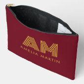 Luxe Gouden Initiaal Monogram Burgundyrood Etui (Open)