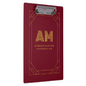 Luxe Gouden Initiaal Monogram Burgundyrood Klembord (Rechts)