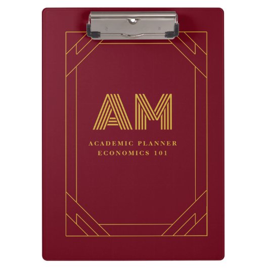 Luxe Gouden Initiaal Monogram Burgundyrood Klembord (Voorkant)