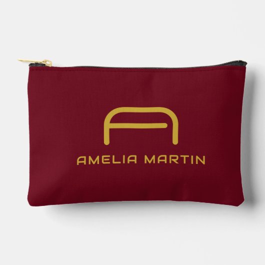 Luxe Gouden Initiaal Monogram Diep Bordeauxrood Etui (Voorkant)