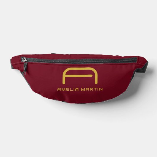 Luxe Gouden Initiële Monogram Burgundy Rood Heuptasje (Liggend)