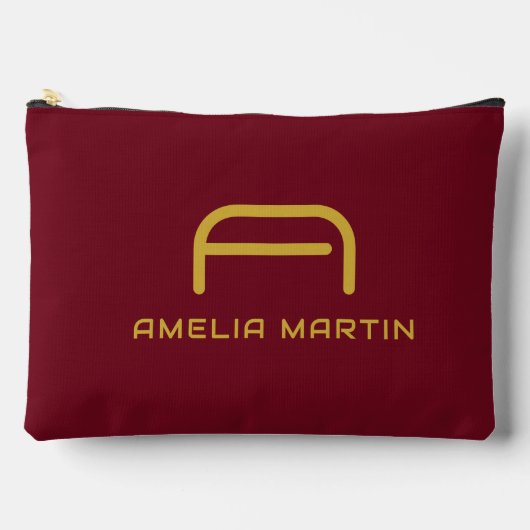 Luxe Gouden Initiële Monogram Burgundyrood Etui (Voorkant)