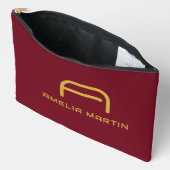 Luxe Gouden Initiële Monogram Burgundyrood Etui (Open)