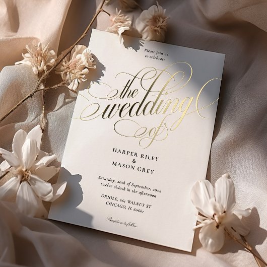 Luxe Gouden Kalligrafie Huwelijk Elegant Script Folie Uitnodiging