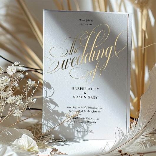 Luxe Gouden Kalligrafie Huwelijk Elegant Script Folie Uitnodiging