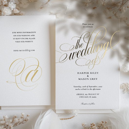 Luxe Gouden Kalligrafie Huwelijk Elegant Script Folie Uitnodiging