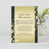 Luxe Gouden Kersenbloesem Damask Bruiloft Uitnodig Kaart (Staand voorkant)