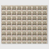 Luxe Gouden Kerstbel, Rode Bloemen Cadeaupapier (Vlak)