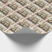 Luxe Gouden Kerstbel, Rode Bloemen Cadeaupapier (Hoek)