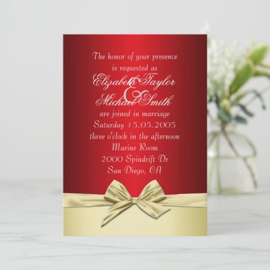 Luxe Gouden Kerstmis Lint Bruiloft Uitnodigen Kaart (Staand voorkant)