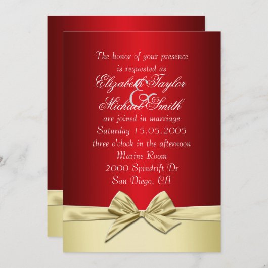 Luxe Gouden Kerstmis Lint Bruiloft Uitnodigen Kaart (Voorkant / Achterkant)