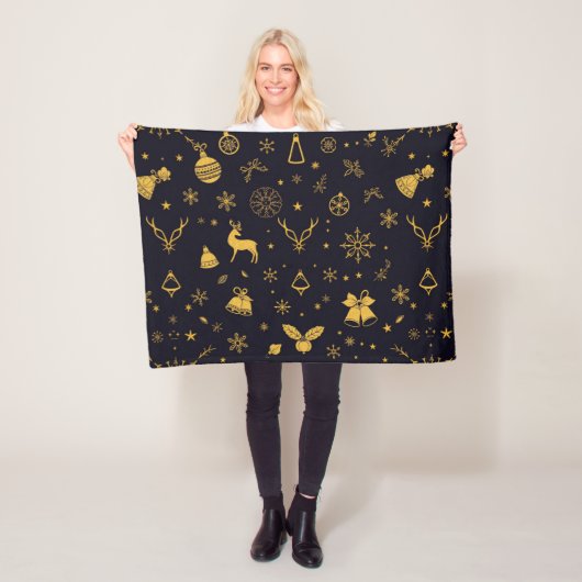 Luxe Gouden Kerstpatroon Fleece Deken (In situ)