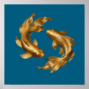 Luxe Gouden Koi Vis Feng Shui Harmonie Kunst Poste Poster