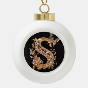 Luxe Gouden Kristallen Letter S Koninklijk Monog Keramische Bal Ornament