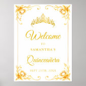 Luxe Gouden Kroon Quinceañera Welkomstbord Poster (Voorkant)