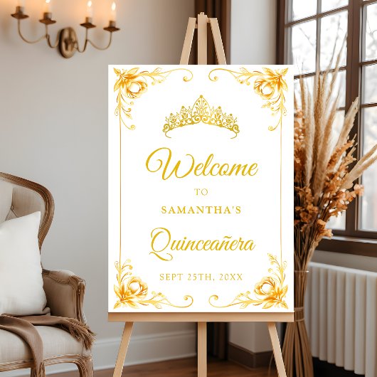 Luxe Gouden Kroon Quinceañera Welkomstbord Poster