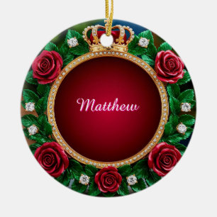 Luxe Gouden Kroonframe Versierd Met Rozen Keramisch Ornament