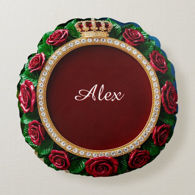 Luxe Gouden Kroonframe Versierd Met Rozen Rond Kussen (Voorkant)