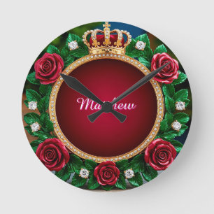 Luxe gouden kroonframe versierd met rozen ronde klok