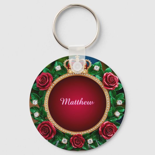 Luxe gouden kroonframe versierd met rozen sleutelhanger (Voorkant)