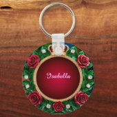Luxe gouden kroonframe versierd met rozen sleutelhanger (Achterkant)