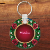 Luxe gouden kroonframe versierd met rozen sleutelhanger (Voorkant)