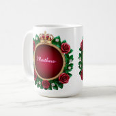 Luxe gouden kroonlijst versierd met rozen koffiemok (Voorkant links)