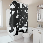 Luxe gouden kunst: Abstracte zwarte lijn. Douchegordijn (In situ)