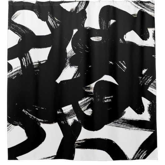 Luxe gouden kunst: Abstracte zwarte lijn. Douchegordijn (Voorkant)