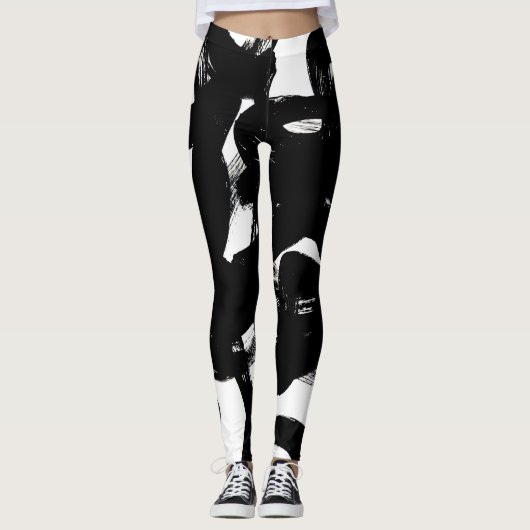 Luxe gouden kunst: Abstracte zwarte lijn. Leggings (Voorkant)