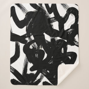 Luxe gouden kunst: Abstracte zwarte lijn. Sherpa Deken
