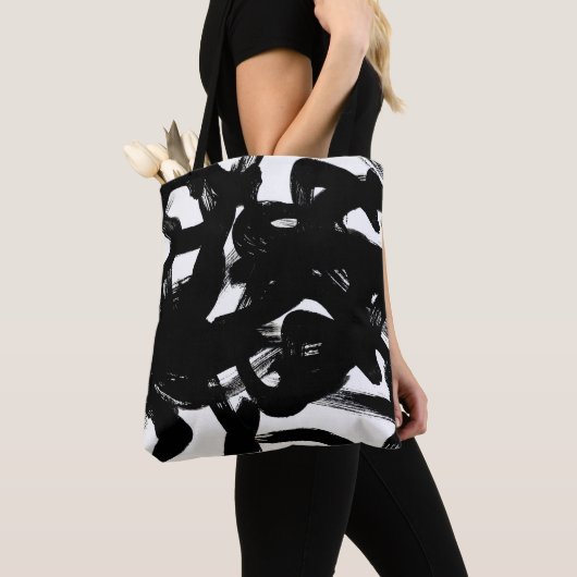 Luxe gouden kunst: Abstracte zwarte lijn. Tote Bag (Dichtbij)