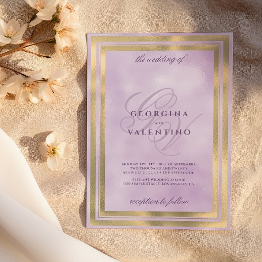 Luxe gouden lavendel monogram initiaal trouw kaart