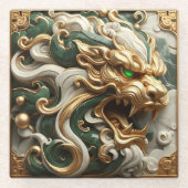 Luxe gouden leeuw symbool van macht glazen onderzetter (Voorkant)