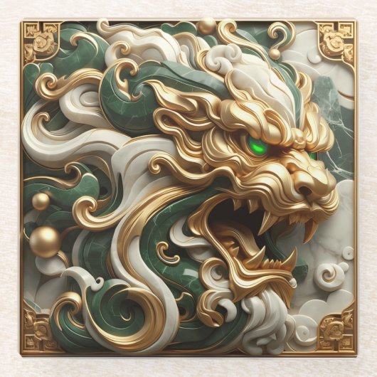 Luxe gouden leeuw symbool van macht glazen onderzetter (Voorkant)