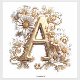 Luxe gouden letter A met bloemig madeliefjesontwer Sticker