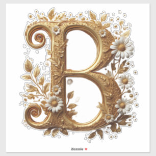 Luxe gouden letter B met bloemig madeliefjes ontwe Sticker