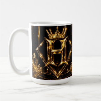Luxe Gouden Letter H Kroon Diamant Monogram Koffiemok